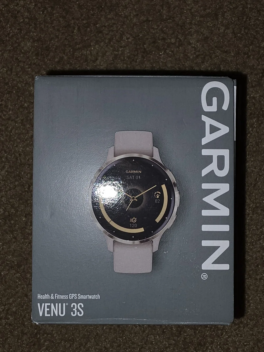 garmin Venu 3S smartwatch — light beige band with silver bezel